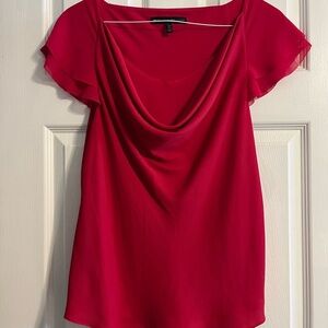 White House Black Market Red Cowl Neck Flutter Sleeve Top